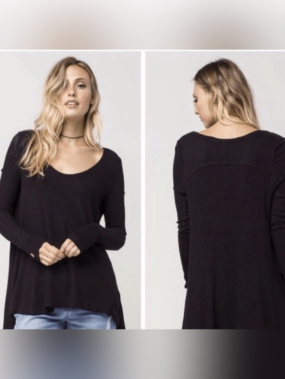 Free People Black Long Sleeve Scoop Neck Tunic